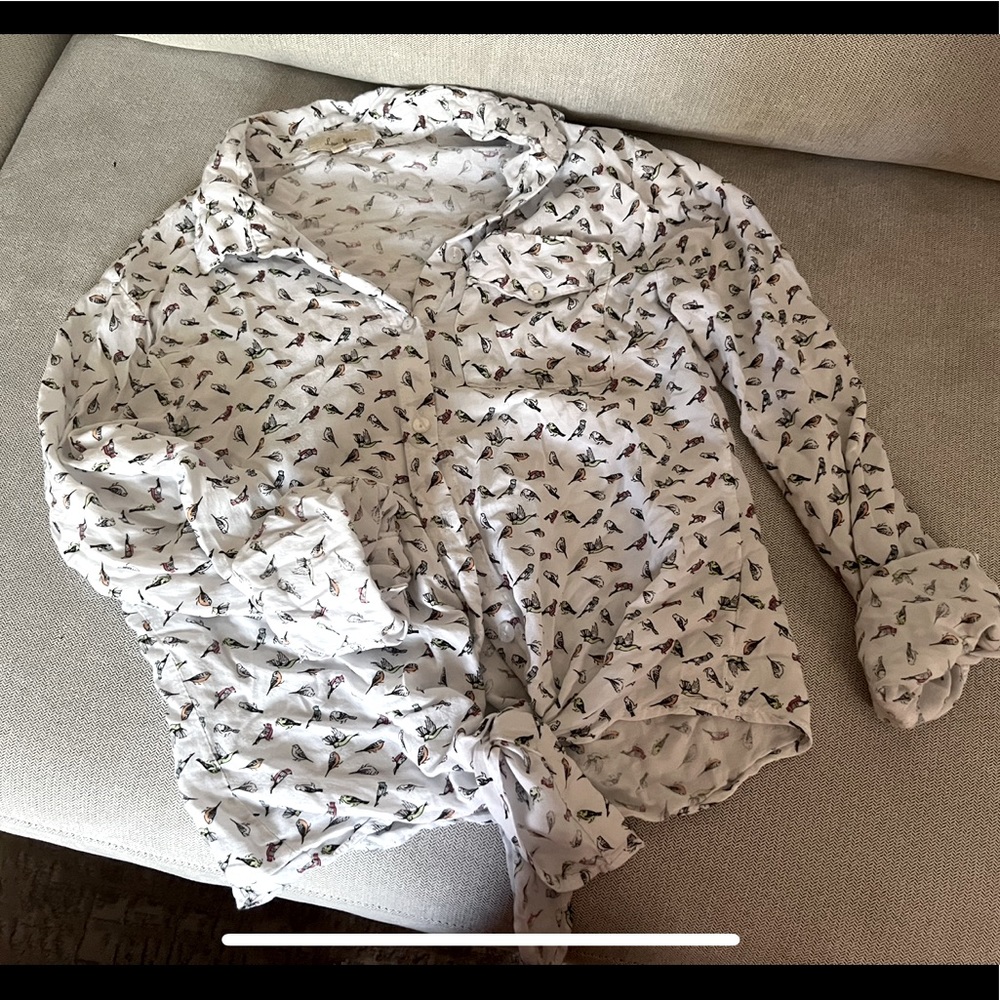 Playful bird-print button-down